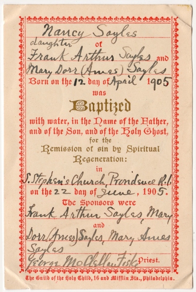 Nancy's Baptism Certificate